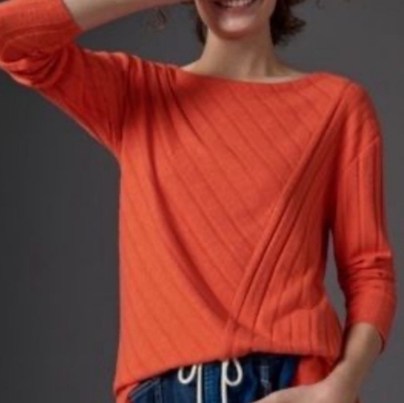 Maeve by Anthropologie Devine Soft Asymmetrical Ribbed Tunic Orange Size Small - Picture 1 of 11